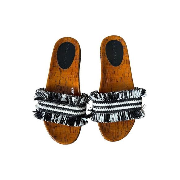Coach Brayden Rafia Leather Sandals Slides size 6.5 - Picture 3 of 11